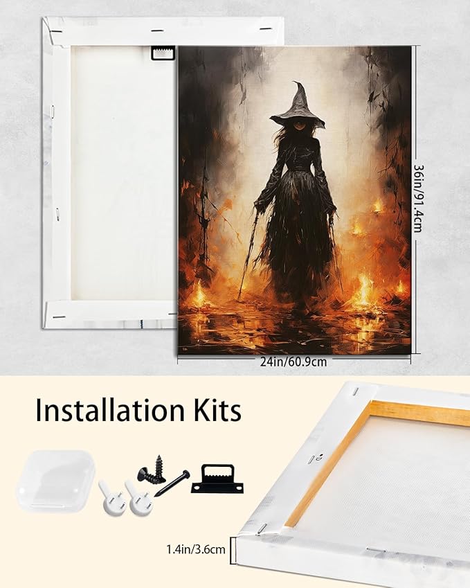 Halloween Canvas Wall Art - Vintage Witche Poster, Gothic Dark Academia Wall Decor, Spooky Halloween Decor for Living Room, Bedroom & Bathroom, Framed Fall Decorations Indoor-Ruum Studio Home