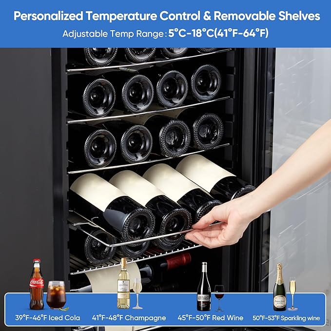 24 Bottle Compressor Wine Cooler Refrigerator with Lock, Freestanding Wine Fridge, 41°F-64°F Digital Temperature Control, Large Wine Cellar for Red, White, Champagne, and Sparkling Wine – Black-Ruum Studio Home
