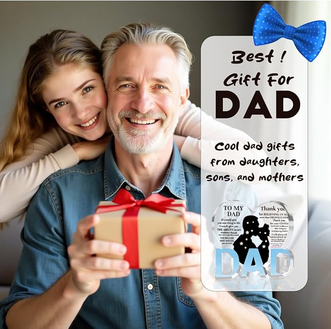Best Dad Ever Gift from Daughter Son - Acrylic Heart-Shaped Plaque Father’s Day Birthday Gift - Unique Keepsake Desk Decor with Personalized Message-Ruum Studio Home