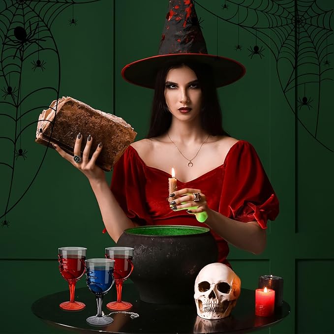 Dandat 24 Pcs Halloween Skeleton Hand Goblets 12oz Clear Plastic Halloween Cups Skull Wine Glass Set for Creepy Spooky Party Decorations (Black,Orange)-Ruum Studio Home