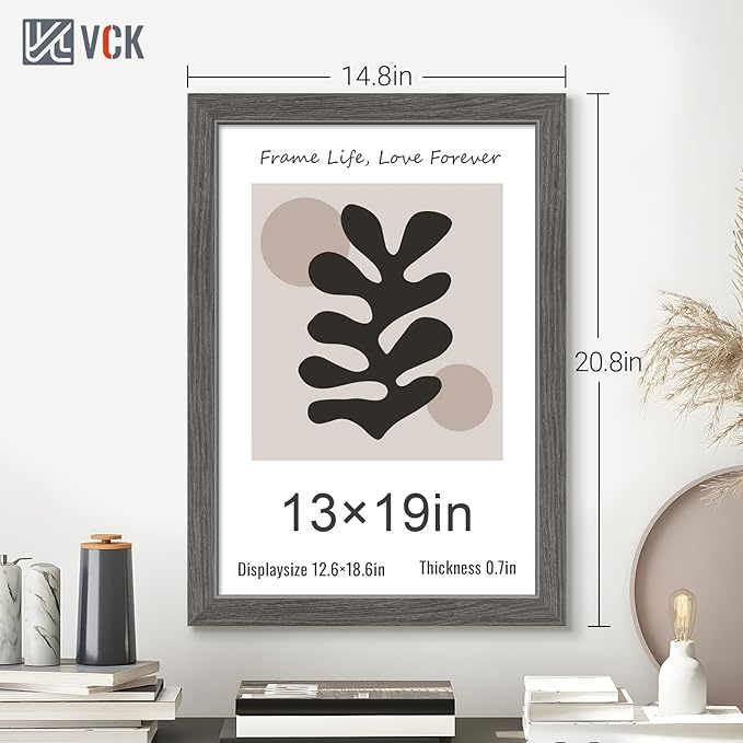 VCK 13x19 Picture Frame Set of 3, Gray Solid Wood Poster Picture Frame, Exclusive Wood Grain, Wall Mounting Hanging-Ruum Studio Home
