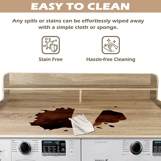 Royxen Laundry Countertop with 2-Tier Shelf Universal Fit, Washer and Dryer Countertop with Storage Space, Shelf Height 11.5 Inches, White Oak-Ruum Studio Home