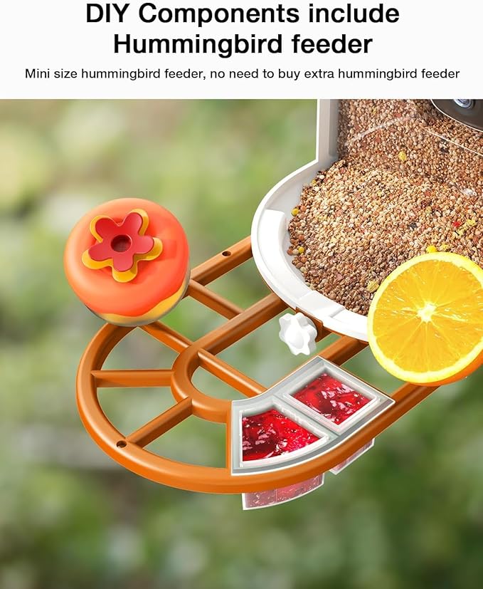 Smart AI Bird Feeder with Camera: Solar-Powered, 2K Live Video, Bird‘s Species Identification, Arrival Alerts, and Motion Capture –Wireless Bird Camera for Watching Birds (Orange)-Ruum Studio Home