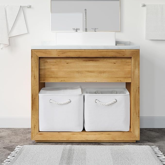 TheWarmHome Storage Basket for Shelves - 15.8x11.8x11.8 inch 3 Pack Fabric Storage Cubes, Collapsible Storage Bin for Organizing Organizer Closet Book Gift Dog(White)-Ruum Studio Home
