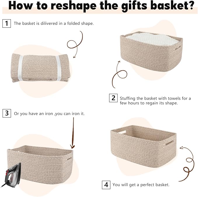 OIAHOMY Storage Basket for Shelves, Closet Cube Storage Bins Baskets for Clothes Blanket Towels, Baby Nursery, Toy Box, Woven Rope Basket, 15.75*11.81*7.09 IN, 2 Packs Brown-Ruum Studio Home