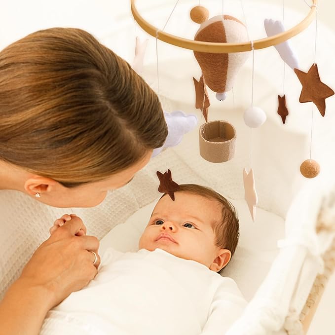 Baby Mobile for Crib, Baby Crib Mobile for Boys Girls, Baby Mobile for Bassinet, Boho Nursery Mobile, Nursery Decor Theme for Infant Bedroom Hanging, Gender Neutral Baby Gift (Hot Air Balloon)-Ruum Studio Home