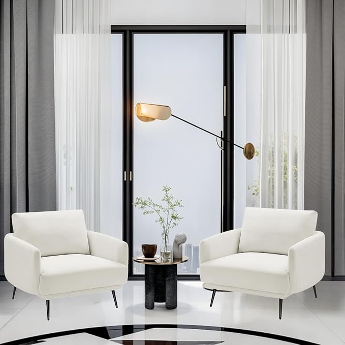 Oversized Accent Chair Set of 2 for Living Room Chairs Reading Arm Chair Comfy Modern Single Sofa Side Chairs with Metal Legs & Soft Cushion for Bedroom, Balcony,Waiting Room (Polyester, Pearl White)-Ruum Studio Home