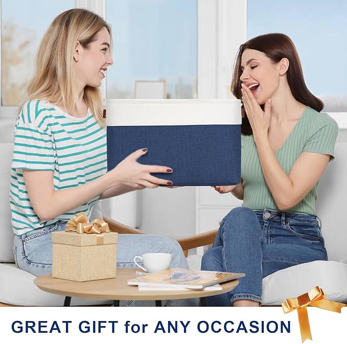 Storage Bins Large Fabric Storage Baskets for Shelves 3 Pack, Decorative Linen Closet Baskets with Handles for Organizing, Shelf, Clothes, Home, Office, 15x11x9.5Inches (NavyBlue&White)-Ruum Studio Home