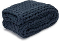 Nuzzie Chunky Knit Weighted Blanket - Breathable, Cooling, Hand Made Knit Throw Blanket for Sleep - Machine Washable, Stylish Decor Design (Dusty Blue, Queen | 28lbs | 80"x80")-Ruum Studio Home