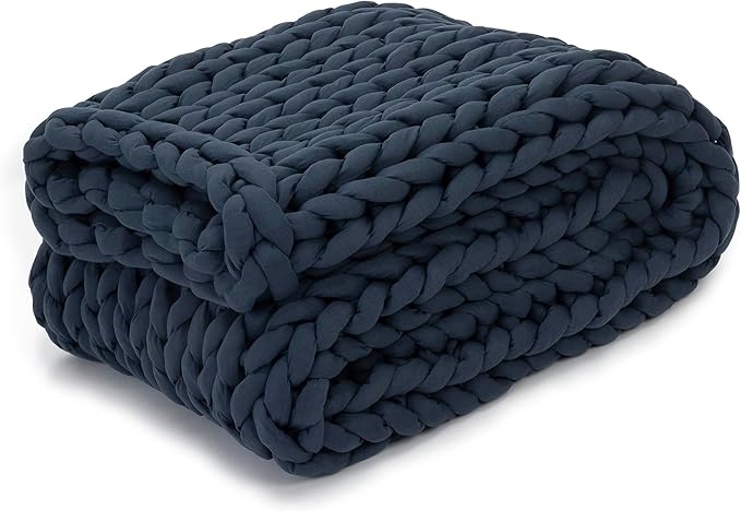 Nuzzie Chunky Knit Weighted Blanket - Breathable, Cooling, Hand Made Knit Throw Blanket for Sleep - Machine Washable, Stylish Decor Design (Dusty Blue, Queen | 28lbs | 80"x80")-Ruum Studio Home