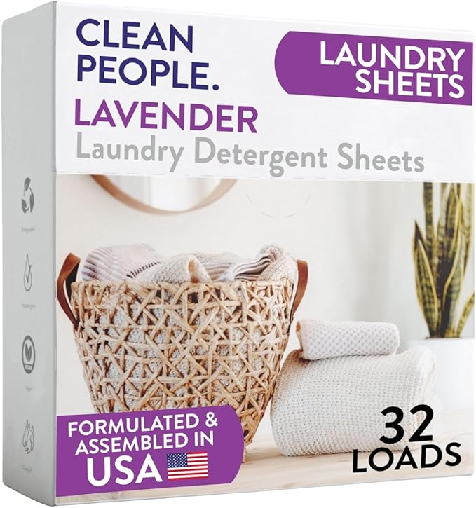 The Clean People Laundry Detergent Sheets - Laundry Soap - Ultra Concentrated, Recyclable Packaging, Stain Fighting - Lavender, 32 Pack-Ruum Studio Home