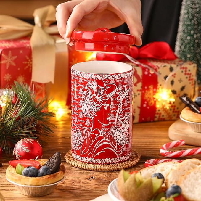 Porlien Lady Porcelain 15-ounce Canisters Set of 2, Food Storage Containers with Lid for Coffee Beans, Tea, Condiments & Nuts, Gifts for Mothers'Day, Thanksgiving, Christmas, Valentine’s Day-Ruum Studio Home