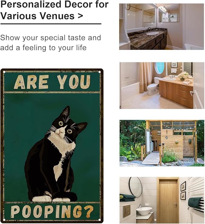 ALKB Bathroom Sign Tuxedo Cat Wall Decor Funny Metal Sign 8x12 Inch - Are You Pooping - Wall of Glory Decor Black Cat Sign-Ruum Studio Home