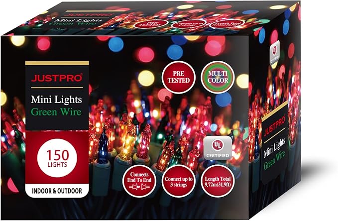 150LIGHTS Multi Extra-Bright with End Connectors Christmas Decorative Lights 9.72m UL Certified Mini String Light Set Waterproof for Home Garden Holiday Christmas Tree Party Patio Wedding-Ruum Studio Home