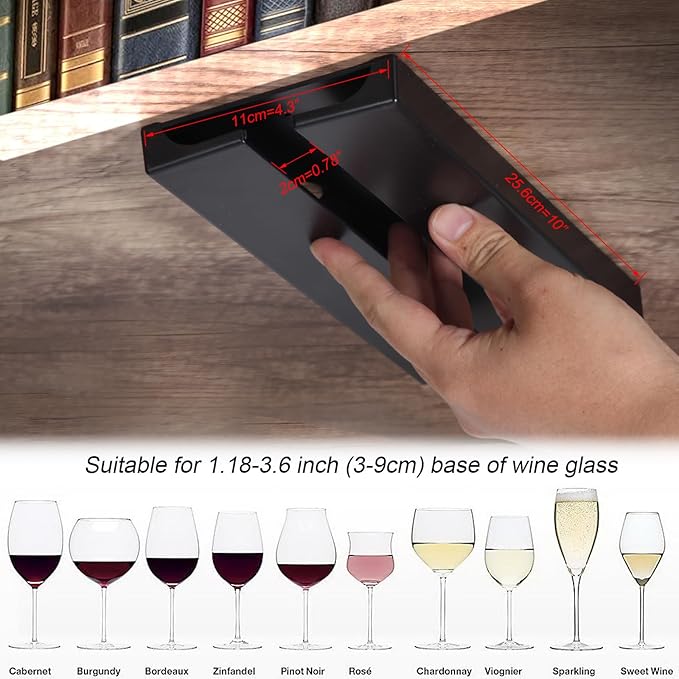 Wine Glass Holder Stemware Rack Hanger Under Cabinet or Counter for Bar,Kitchen and Restaurant Set of 4(black)-Ruum Studio Home