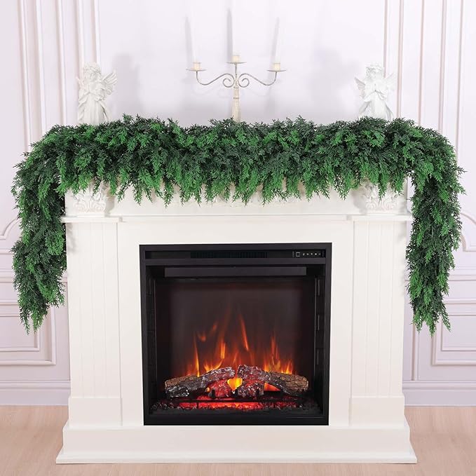 Hananona 6 FT Artificial Cedar Garlands, Real Touch Winter Cedar Cypress Garland, Green Artificial Greenery Pine Garland for Table, Mantle, Wall, Indoor, Outdoor Christmas Decorations (1, 6 FT)-Ruum Studio Home