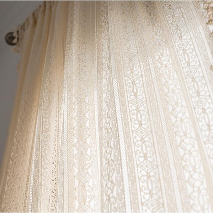 Sutuo Home Boho Curtain Crochet Lace Semi-Sheer Florals Hollow Knitted Handmade Tassels, Rod Pocket Window Treatment Vintage Rustic Farmhouse Drapes for Living Bedroom, 1 Panel 59" W x 63" L, Beige-Ruum Studio Home
