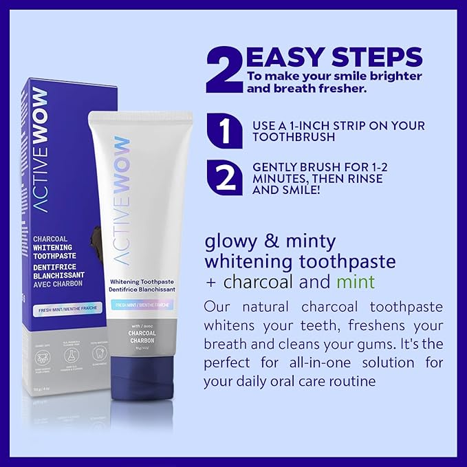 Active Wow Activated Charcoal Toothpaste - for Whitening Teeth, Made with Organic Coconut Oil & Xylitol, Charcoals Activated-Toothpaste (4 Ounce (Pack of 1)-Ruum Studio Home