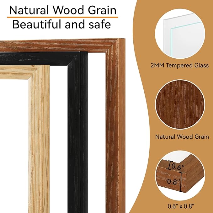 IBUYKE 11 x14 Picture Frame,Solid Oak Wood 11x14 Photo Frame with Mat to 8x10,11x14 Picture Frames With Tempered Glass,Wall Mount Display,Home Decor,Walnut Oak 14 x 11 Frame,UWPF1114H-Ruum Studio Home