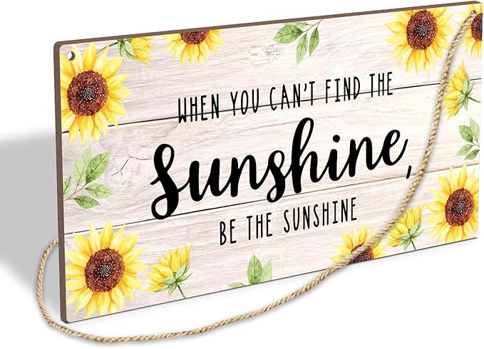 Be The Sunshine Wooden Hanging Sign Plaque, Sunflower Wall Decor Sign With Inspirational Quotes, Rustic Wood Sign Wall Art for Home Nursery Living Dining Room Farmhouse Garden Yard - A21-Ruum Studio Home