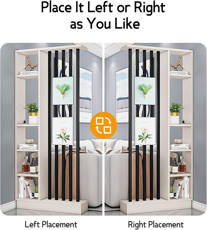 Wall Room Divider, Storage Cabinet Storage Display with Shelves, Modern Freestanding Wood Room Divider Screen, Wall Privacy Screens for Home Decorative (Beige+Black,35.4" L x 9.5" W x 79.5" H)-Ruum Studio Home