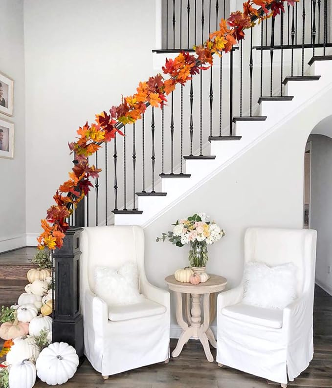 DearHouse 2 Pack Fall Garland Maple Leaf, 5.9Ft/Piece Hanging Vine Garland Artificial Autumn Foliage Garland Thanksgiving Decor for Home Wedding Fireplace Party Christmas (Brown)-Ruum Studio Home
