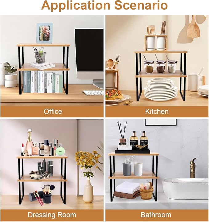 Bamber Large Cabinet Shelf Organizers Solid Wood Spice Rack Organizer for Cabinet Kitchen Countertop Storage, 16.5x10 Inches, Set of 2-Ruum Studio Home