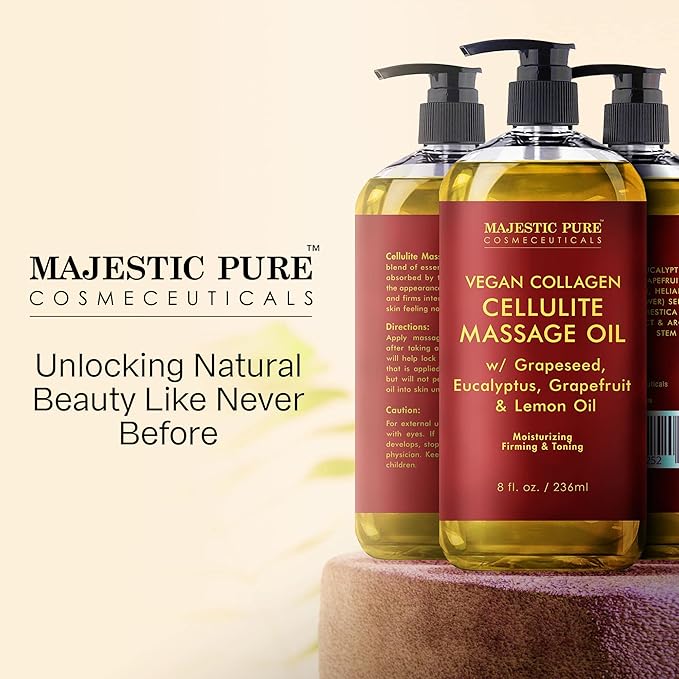 Majestic Pure Anti Cellulite Massage Oil for Massage Therapy - Refreshing, and Relaxing - Natural Oils with Vegan Collagen, Stem Cells & Cellulite Cream - All Skin Types - Men and Women - 8 fl oz-Ruum Studio Home