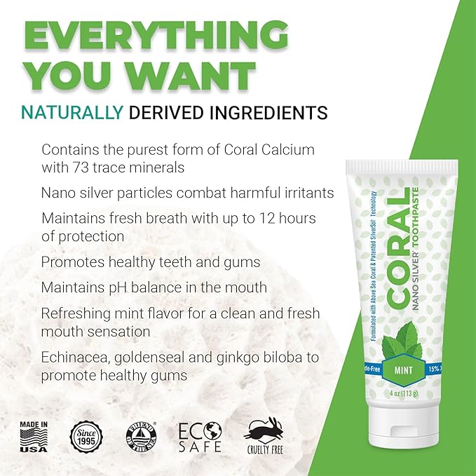 Coral Nano Silver Mint Toothpaste, Natural Fluoride Free Teeth Whitening Toothpaste, Coral Calcium Nano Silver Infused SLS Free - 4 Ounces-Ruum Studio Home