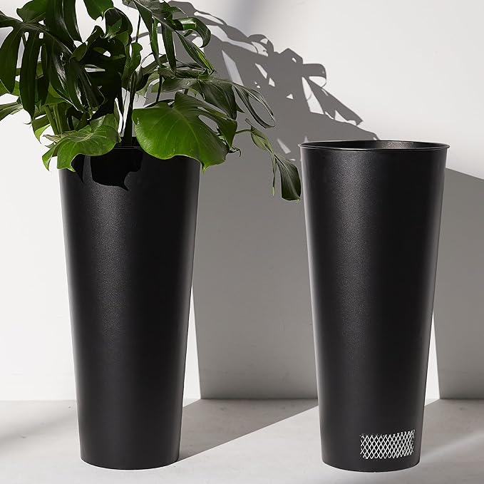 2-Pack 28" Tall Metal Planters - Heavy-Duty Round Flower Pots with Built-in Drainage + Rustic Industrial Finish, All-Climate Deck & Patio Ready Indoor/Outdoor Multi-Scene Garden Vessels-Ruum Studio Home