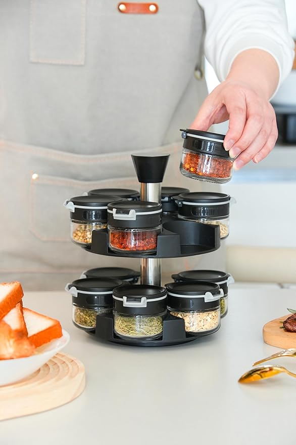 360 rotating 2 tier 12 jars spice rack (12 spice jars) Revolving Seasoning Organizer. Spinning Spice Rack for Counter top and Cabinet-Ruum Studio Home