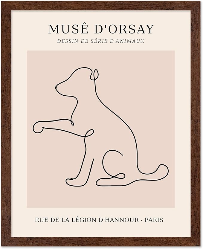 Poster Master Vintage Poster - Retro One Line Dog Drawing Print - Dog Art - Minimal Gift for Men, Women, Animal Lover - Abstract Wall Decor for Home, Office, Bedroom, 11x14 Brown Framed-Ruum Studio Home