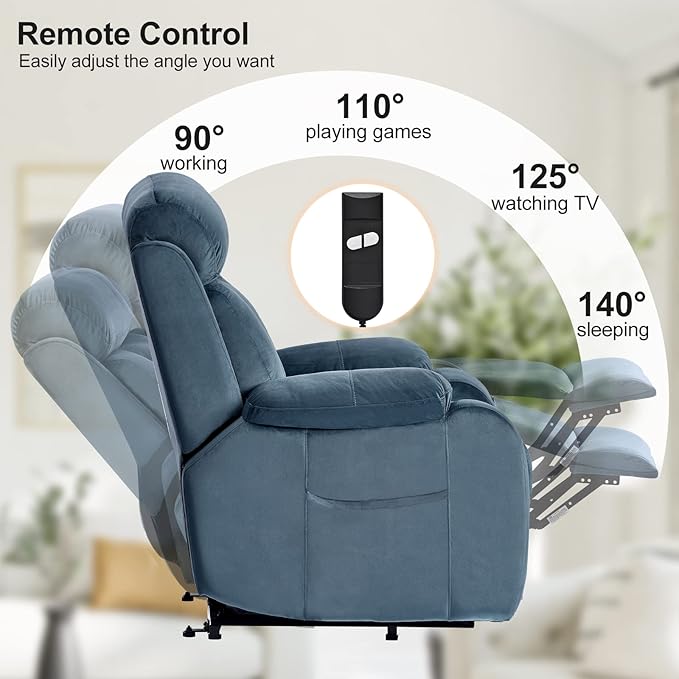 Power Lift Chair Recliners for Elderly, Modern Adult Power Lift Recliner, Velvet Upholstery Electric Lift Chair Recliner with Remote Side Pocket for Living Room(Navy Blue)-Ruum Studio Home