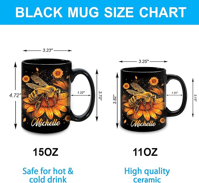 Hyturtle Personalized Sunflower Bee Mug - Bee Keeper Gifts For Women Lovers Teacher - Honey Gifts For Beekeeper Farmer On Birthday - Queen Honeycomb Decor - Custom Coffee Cup Ceramic Mug 11 Oz 15 Oz-Ruum Studio Home