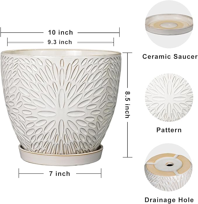 G EPGardening 10 Inch Ceramic Planter Pot with Drainage Hole and Saucer Large Plant Pot for Indoor Plants Outdoor Round Flower Pot for Home Garden Office White-Ruum Studio Home