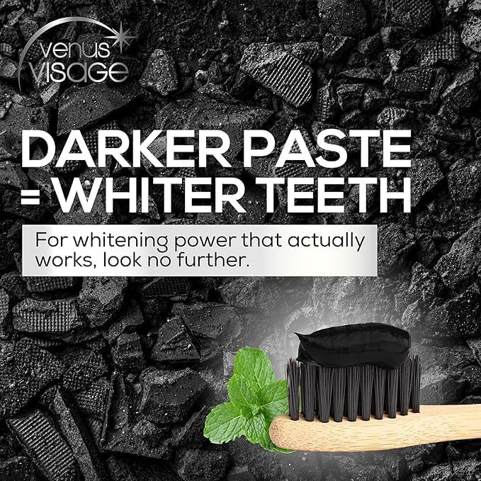 Venus Visage Activated Charcoal Toothpaste for Whitening, 3 Pack - Effective Teeth Whitening Toothpaste for Surface Stains - Peppermint Flavor (3.7 oz/105 g)-Ruum Studio Home