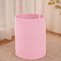Large Woven Laundry Basket Hamper,80L Cotton Rope Storage Bin for Blankets,Toys and Clothes,Decorative Tall Nursery Hamper for Living Room,Baby Nursery,Bathroom and Bedroom,Pink-Ruum Studio Home