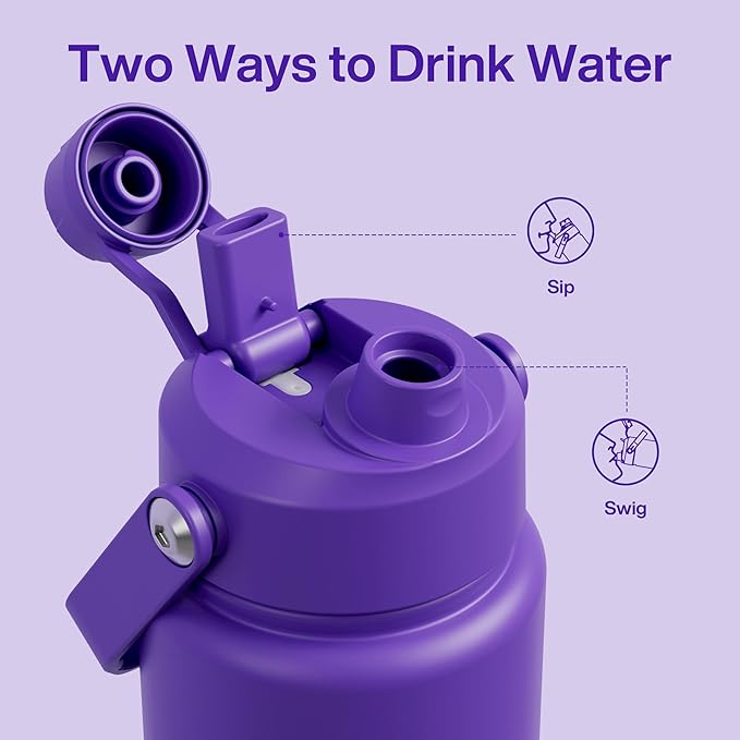 Insulated Water Bottle with Straw Stainless Steel Water Bottle, Leak-Proof, BPA-Free, Double Wall Vacuum Keeps Cold for 24 Hours for Sports, Travel, School (32 oz, Violet)-Ruum Studio Home
