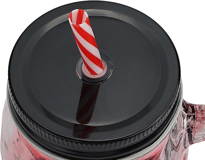 Halloween Cups Set of 4 - Skull Mason Jar with Lids Straws and Handle - Colorful Drinking Glasses for Halloween Party Bar Decor, 16 oz-Ruum Studio Home