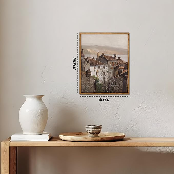 Floating Framed Vintage Canvas Wall Art, European Country Towns Wall Decor Oil Paintings Artwork, Rustic Farmhouse Posters Prints Pictures for Living Room Hallway Bedroom 8x10 inch-Ruum Studio Home