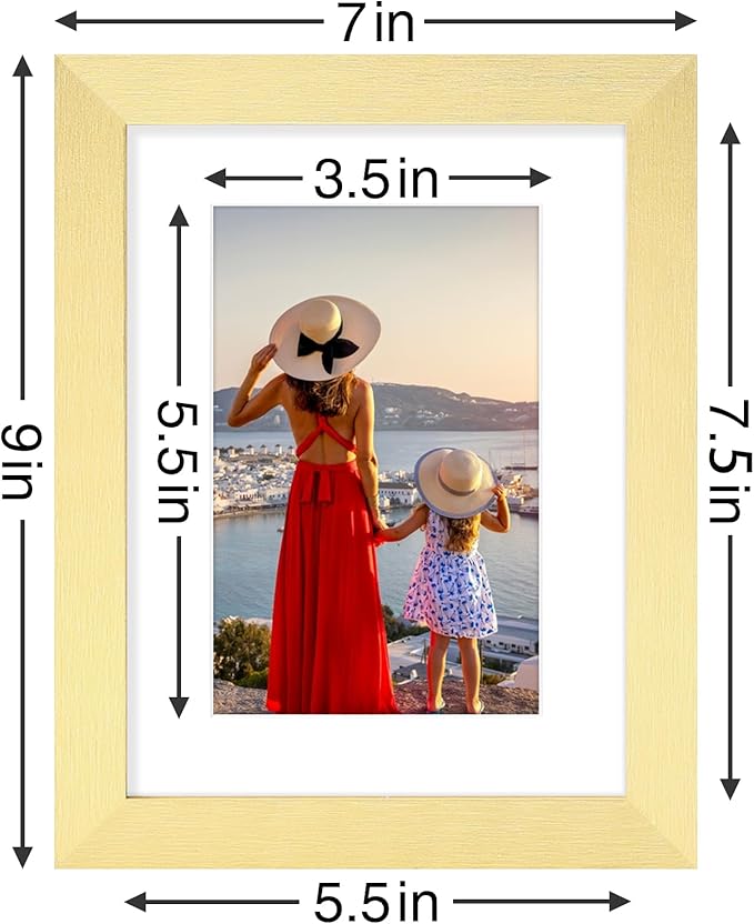 Vittanly 6x8 Picture Frames Set of 9, Shatter Resistant Plexiglass, Display 4x6 Pictures with Mat or 6x8 without Mat, Photo Frames for Wall or Tabletop, Engineered Wood, Gold-Ruum Studio Home