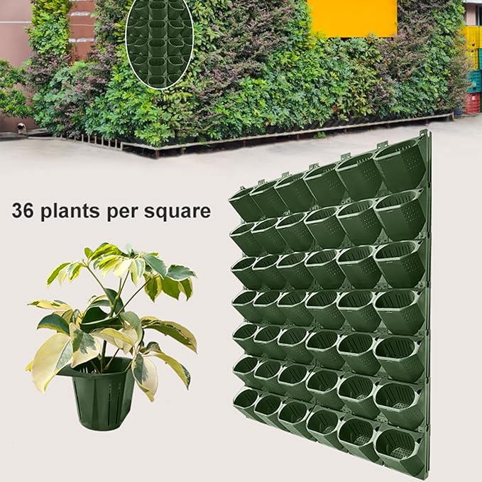 Self Watering Wall Mounted Vertical Planter, 36 Pots Wall Planter Indoor Vertical Living Green Plant Wall Easy Installation (Green)-Ruum Studio Home