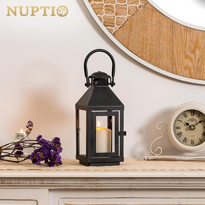 Nuptio Garden Lanterns for Candles, 20cm/7.87in Tall Vintage Style Pillar Candle Holder, Metal Halloween Candle Holders, Hanging Decorative Candle Lanterns for Wedding Christmas Parties Indoor Outdoor-Ruum Studio Home