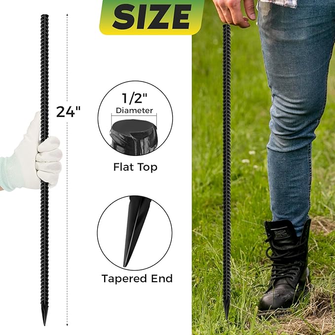 24 inches Straight Rebar Stakes 18-Pack Ground Stake Heavy Duty Metal Steel Spikes for Gardening, Concrete Forming and Camping Tent-Ruum Studio Home