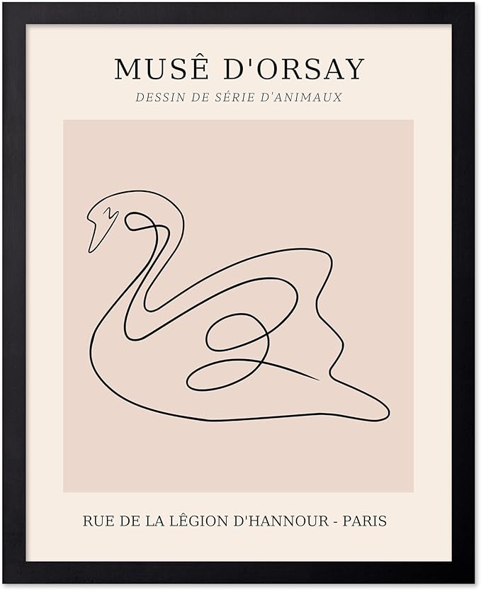 Poster Master Vintage Poster - Retro One Line Swan Drawing Print - Swan Art - Bird Art - Minimal Gift for Her, Animal Lover - Abstract Decor for Home, Office, Bedroom, 16x20 Black Framed-Ruum Studio Home