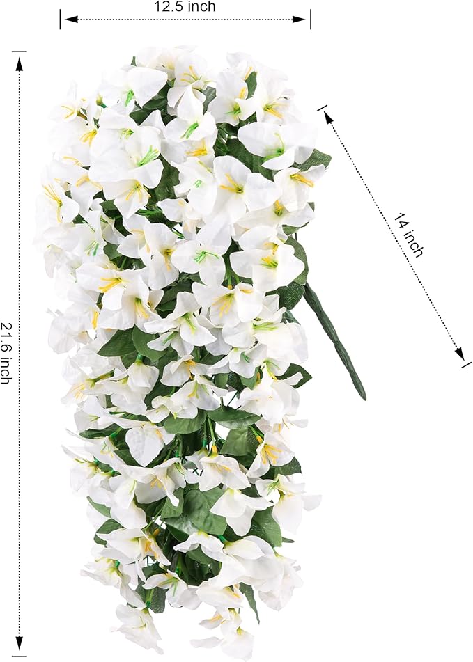 Faux Bougainvillea Artificial Flowers Plants for Outdoors Outside Decoration, 2 PCS White Fake Flowers UV Resistant Look Real Silk Long Trailing Vines for Front Door Porch Planter Patio Garden Yard-Ruum Studio Home