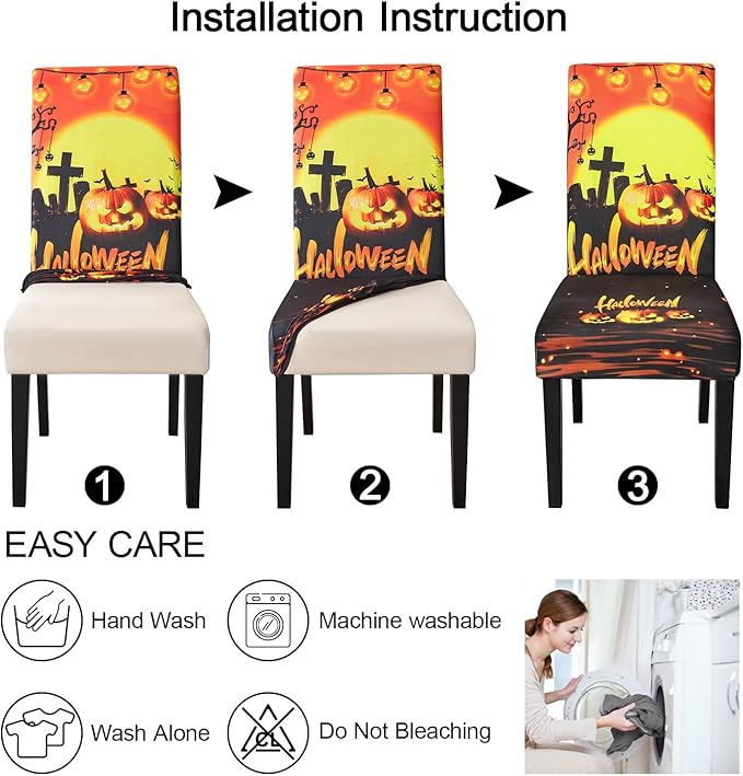 JQinHome Orange Halloween Chair Slipcover, Pumpkin Chair Covers Set of 6, High Stretch Washable Chair Protector Cover for Dining Room, Kitchen,Home Party,Wedding Ceremony(Orange,6PC)-Ruum Studio Home