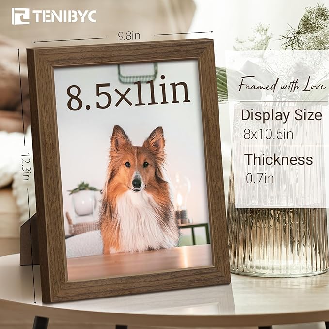 8.5x11 Picture Frame Set of 3 - Brown Woodgrain, Wood Photo Frame, HD Tempered Glass, Table Display or Wall Hanging-Ruum Studio Home