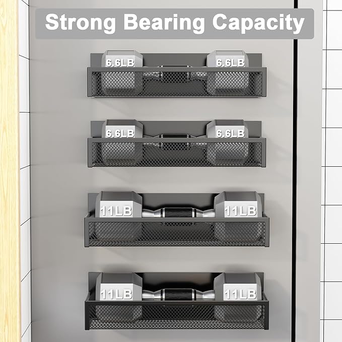 Magnetic Spice Rack for Refrigerator, 4 Pack Magnetic Shelf, Fridge Magnet Organizer with Moveable 8 Hooks, Magnetic Fridge Shelf for Kitchen Organization and Storage (4 Pack)-Ruum Studio Home