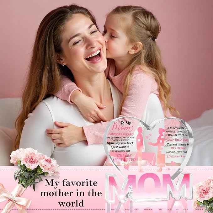 Mothers Day Gifts Best Mom Gifts -Gifts for Mom from Daughter Son - Best Mom Ever Gifts Unique Mother Birthday Acrylic Heart-Shaped Plaque Desk Decorations Present for Mom Christmas Anniversary-Ruum Studio Home